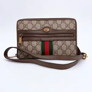 Pre-owned GUCCI canvas Crossbody Bags GG Supreme Monogram Web Ophidia Double Zip Shoulder Bag Beige New Acero bag