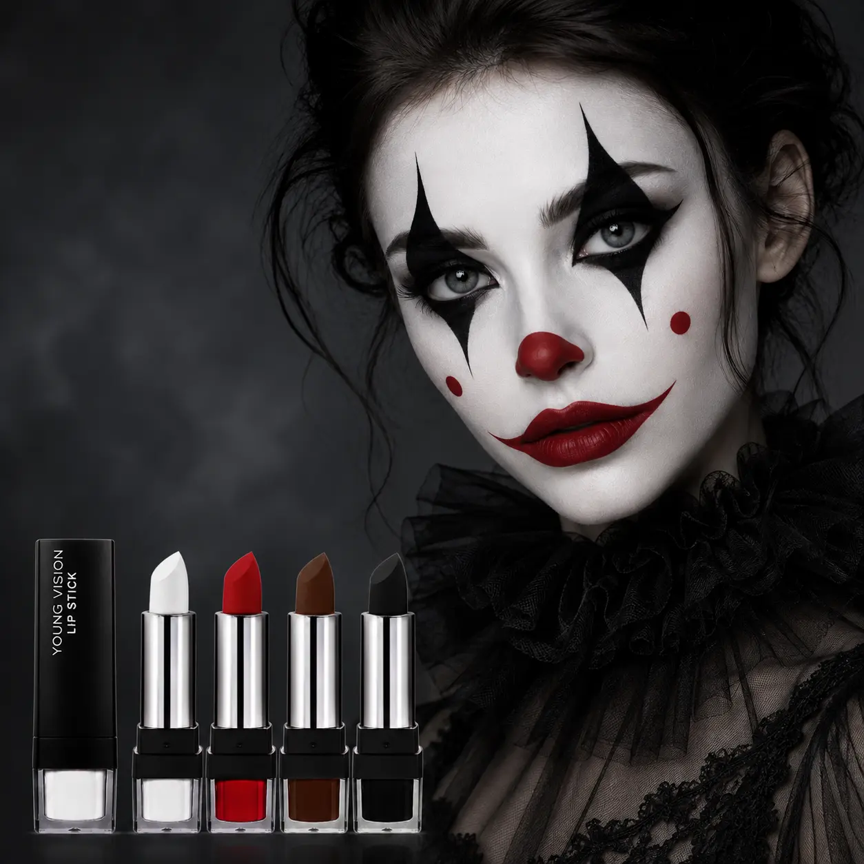 Halloween Gothic Matte Lipstick Set 4 Colors Black White Brown Red Lip Sticks Waterproof Non-Transfer Long Lasting Lip Makeup Kit, Dark Punk Cosplay Lip Gloss, Velvety Moisturizing Lipstick For Halloween Party Cos Makeup