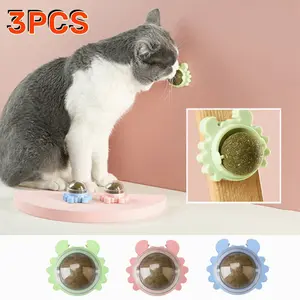 1/3-Pack Catnip Balls for Dental Hygiene - Enticing Feline Playthings in Pink, Green, Blue with Durable Holders for Interactive Fun & Oral Care.