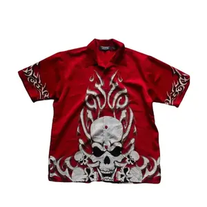 Affliction Y2K Red Shirt Retro Popular T Shirt New Harajuku Men Skull Printing Pullover Tee Fashion Gothic Short Sleeves Tops Clothes Menswear Pull On Casual Tropical White Streetwear Tshirt Shortsleeve