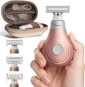 Trimcoo Women 's Mini Electric shaver with Magnetic Rechargeable Replaceable Blade Head Bikini Trimmer USB C Rechargeable &Travel Lock,Wet/Dry,Gold body razor Epilator Hair Shaving Products