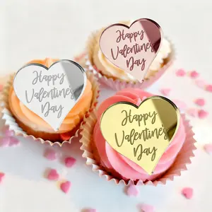 10pcs/20pcs Heart Shaped Acrylic Happy Valentine's Day Cupcake Topper，for Valentine's Day Party DIY Cake Dessert Decoration Supplies