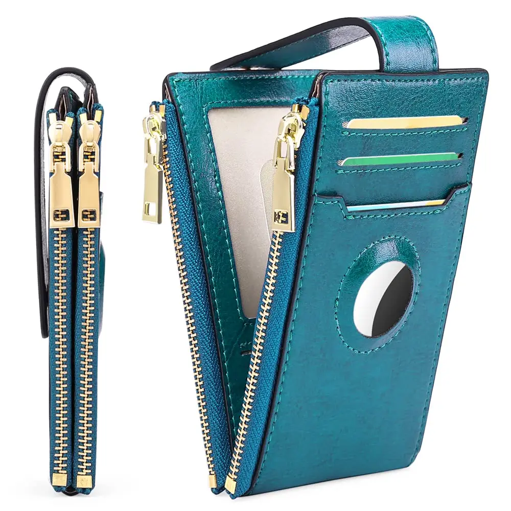 Womens Wallet Genuine Leahter Bifold Credit Card Holder with Built-in Integrated Case features RFID-blocking material