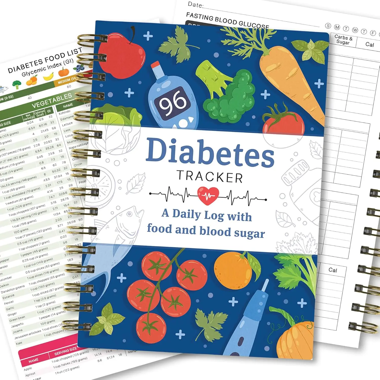 Diabetes Daily Log Book, Diabetes Food List Meal Planner, Diabetic Record Monitor for Types 1 & 2, Food & Blood Sugar, Glycemic Index (GI), Track Gluc