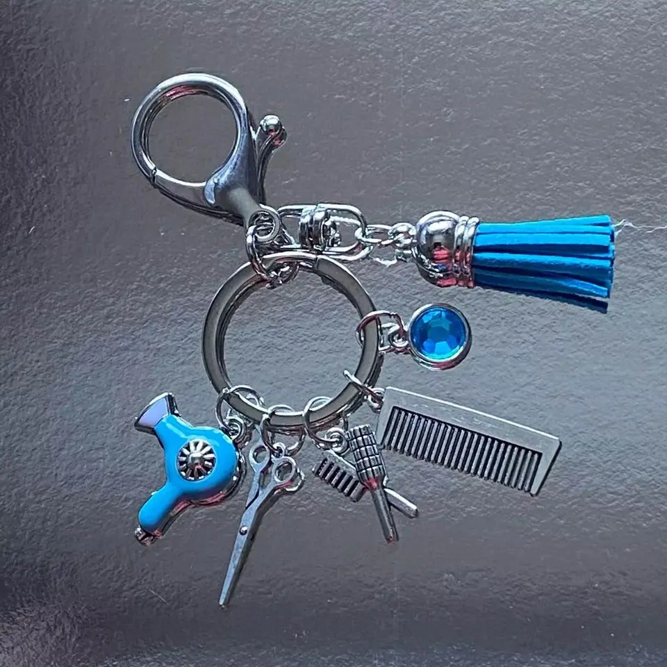New Stylist Hairdresser Beauty With Jewel  Keychain Absolutely Adorable  Blow Dryer, Scissors ️, Comb