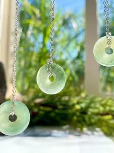 Rare High Quality Green Burmese Jade Circle Pendant 1.5cm .6 Pendant 40mm 18” .925 Sterling Silver Chain Natural Crystal Necklace Gift