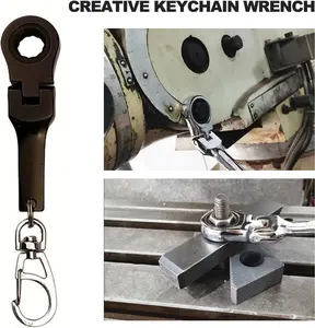 VAYWET 10mm Socket Ratchet Wrench Keychain Mini Shaped Metal Alloy Racing 180° Flex Head Functional Spanner Key Chain Ring Keyring Adjustable Wrench Tools, Gift For Specific 72-Tooth Mechanic (Neo Chrome Plating / Black / Silver)