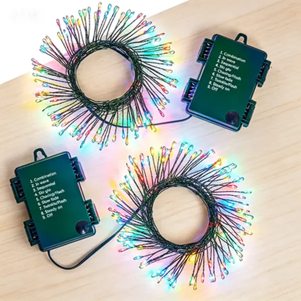 Outdoor Battery Operated String Lights, 10 FT 120LED Twinkle Firecracker Lights with Timer, 8 Modes Multicolor Cluster Fairy Lights for DIY Wreath Wedding Decoration, Green Wire, 2 Pack