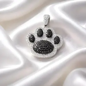 Sterling Silver White/Black Moissanite Paw Pendant