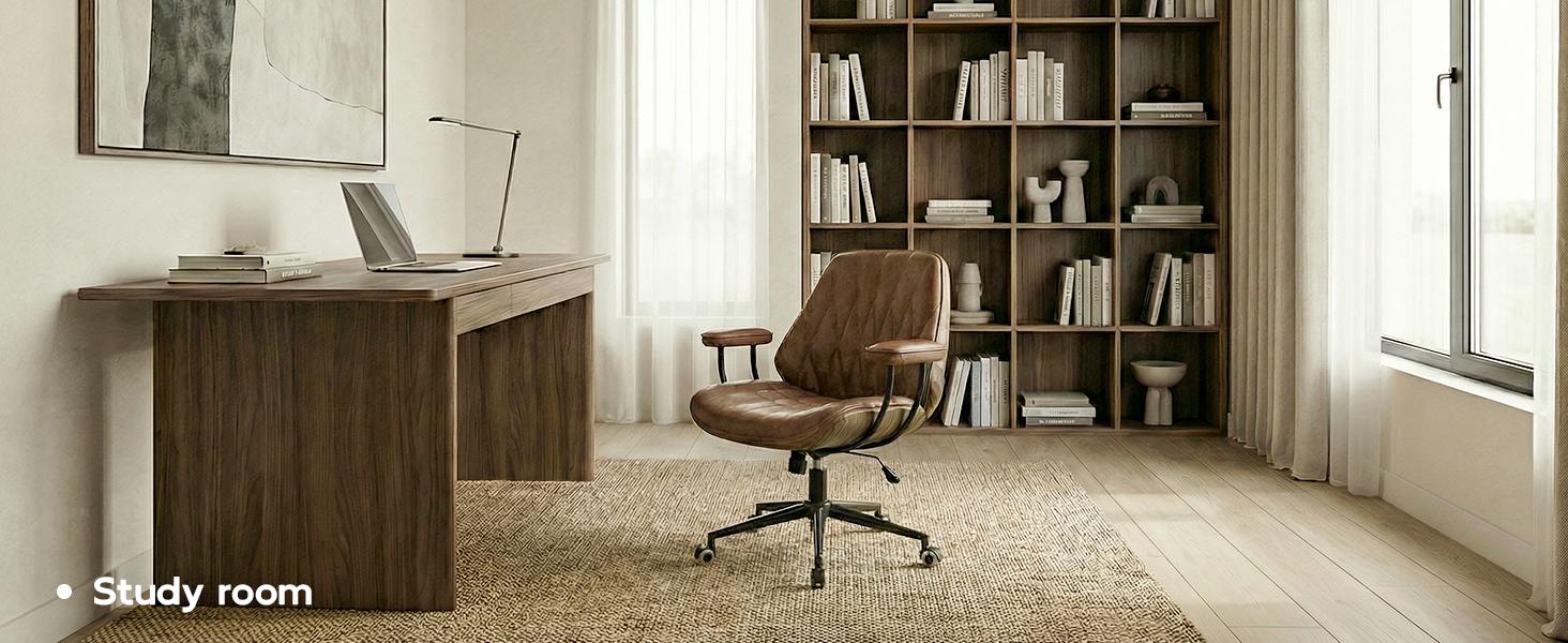 Adjustable Height Ergonomic Office Chair, 330LBS Load Capacity Leather Desk Chair with 90-120° Tilt, 360° Swivel & Silent Wheels, Rolling Computer Chair for Home & Office