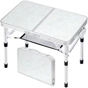Camping Table: Adjustable Height Small Folding Table 23.6" L x 15.7" W 4 Height with Mesh Layer - Compact & Portable Camping Essentials