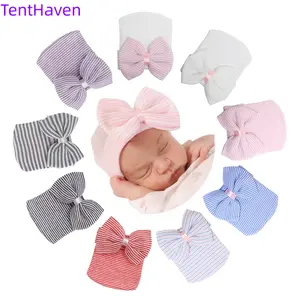 2026 Newborn Baby Hat Baby Hat Big Bow Knitted Hoodie Spring and Autumn Cute Baby Hat