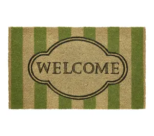 VCNY Home Welcome Green Stripe Coir Outdoor Doormat, 18" x 30"
