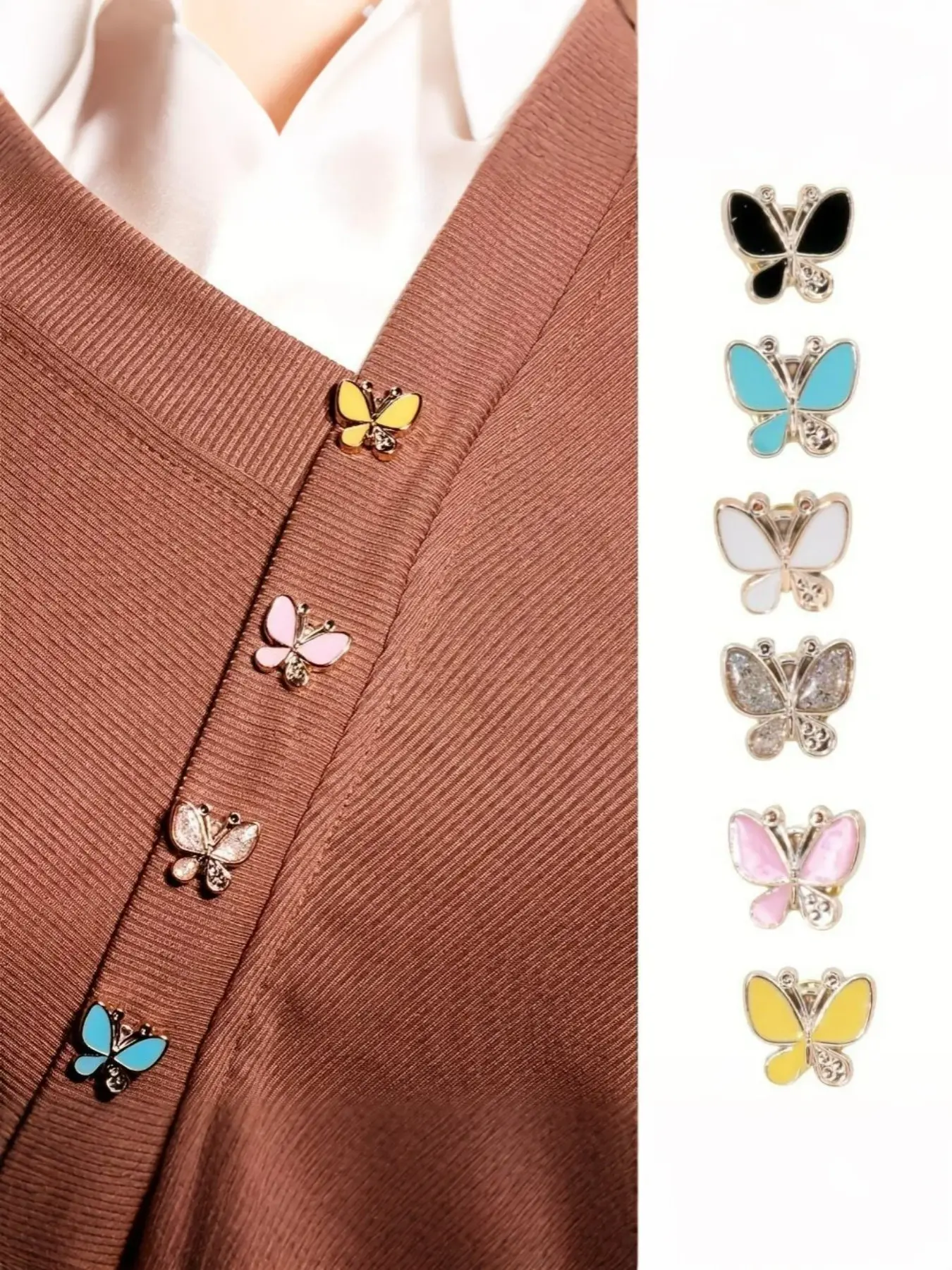 6-Piece Decorative Invisible Button Pins, Artificial Butterfly Brooch 1.8cm, for Scarves, Collars, Earrings, Belts, Detachable Safety Clips Jewelry