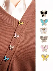 6-Piece Decorative Invisible Button Pins, Artificial Butterfly Brooch 1.8cm, for Scarves, Collars, Earrings, Belts, Detachable Safety Clips Jewelry