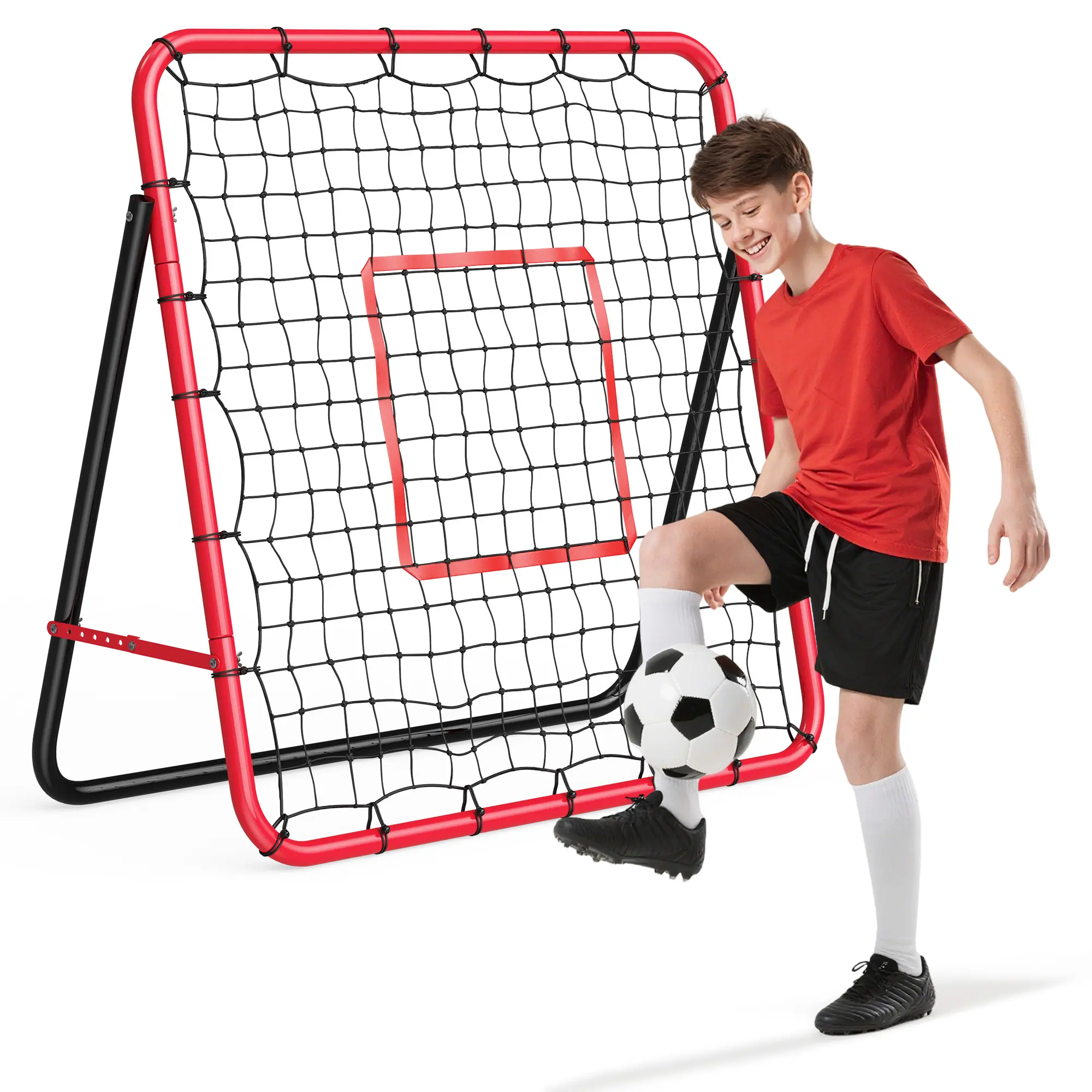 2-in-1 Soccer Rebounder Net for Solo & Team Practice, Soccer Bounce Back Net Practice 6'x4.6' and 6'x1.4' Bounce Back Trainer , Team Volley Passing Solo Training, Football Trainer