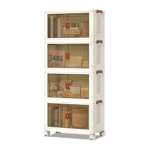 25.6in Stackable Storage Bins with Lids Stackable Storage Bins with Wheels And Magnetic Doors 4 Pack Cubes Plastic Collapsible Storage Bin Containers for Living Room Boxes Organiser Smooth