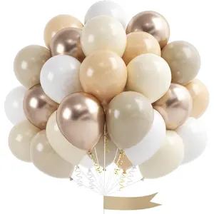 White Sand Balloons Set, 60 Pcs 12 Inch Double Stuffed Beige Boho Balloons with Metallic Chrome Champagne Nude Neutral Cream Balloon for Wedding Bridal Shower Birthday Party Decorations