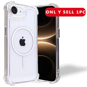 Luxury Shockproof Clear Wireless Charge Magnetic Case for iPhone 16E 16 15 14 13 12 11 Pro Max Camera Protection Magsafe Cover Camera Lens Protector