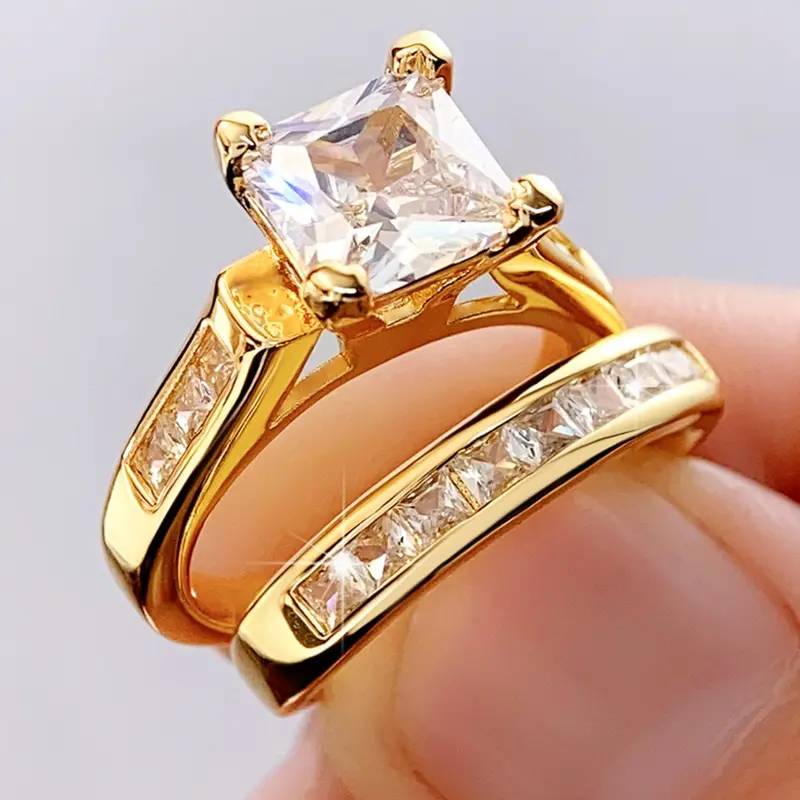 2PC/Set Fashion Cubic Zirconia Ring For Women Stackable Beautiful Rings Finger Rings For Valentine's Day Gift Wedding Anniversary Party Jewelry