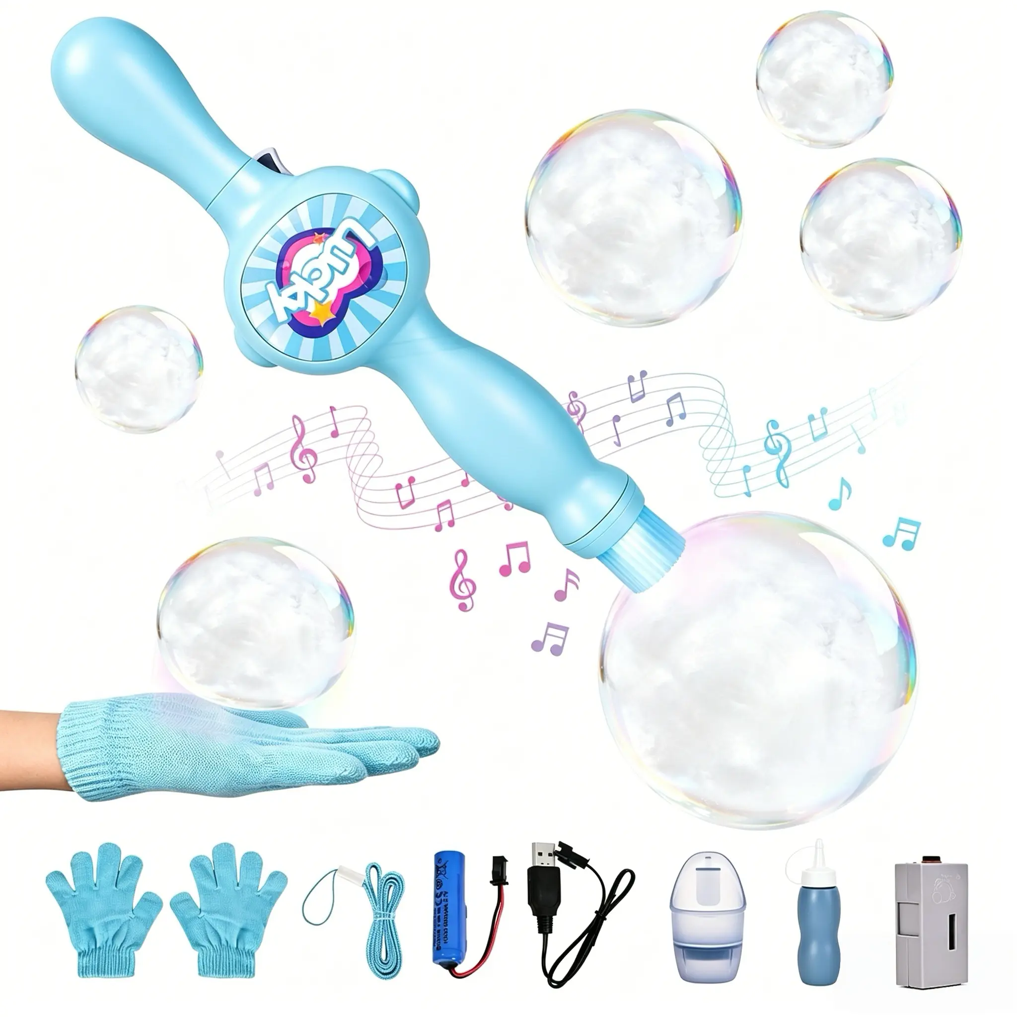 Bubbles for kids, bubble machine，bubble wandsafe handheld bubble machine with LED lights and music, smoke bubble machine，perfect for summer parties, outdoor play, and birthday gifts for boys and girls. Durable and creates a summery atmosphe