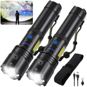 LBE Rechargeable LED Flashlight 990,000 Lumens Super Bright 5 Modes Waterproof Multifunctional Flashlight for Home Camping & Hiking 2 Pack IPX6 Water-Resistant Aluminum Alloy Shell with 4 Intelligent Power Indicators