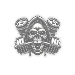 Lifting lite sticker, hooded skull with kegs