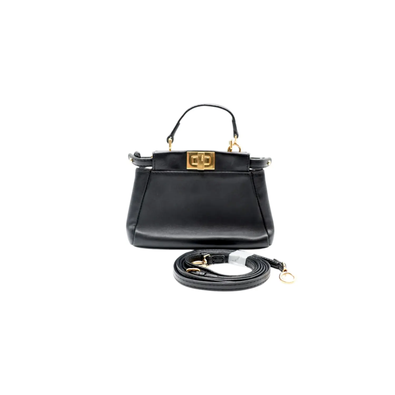 Pre-owned FENDI Leather Crossbody Bags Mini Peekaboo Bag in Black with Gold Hardware and Detachable Crossbody Strap