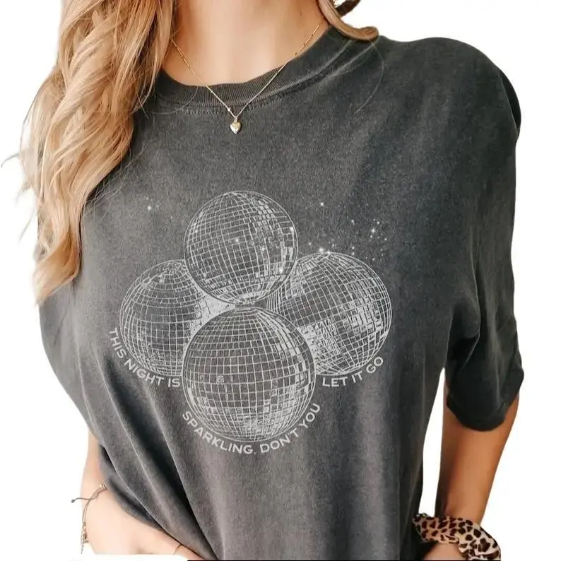 This Night is Sparkling Comfort Colors T-shirt Disco Ball T-shirt for Women Minimalist Sparkly Disco Shirt, Disco Ball Crop T-Shirt, T-Shirt, Fashion Cotton, Full Colors, Full Sizes, For Men, For Women