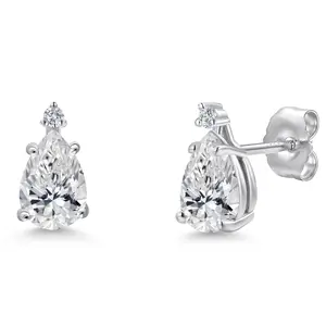 14K White Gold DEF Lab Grown Diamond and Lab Grown Diamond Teardrop Stud Earrings for Women | 1.06 Cttw | Gemstone April Birthstone | Pear Shape 7X5MM