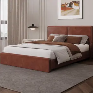 Garvee Upholstered Platform Bed Frame with 2 Drawers, Faux Leather Low Profile Bed Frame with Wood Slat Support, No Box Spring Needed, Easy Assembly, Noise-Free