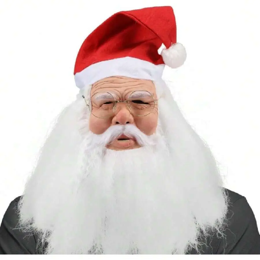 Santa Claus Mask Realistic Masks For Adults Human Face Old Man Mask With Santa Beard Hat Latex Christmas Cosplay Props,24162717