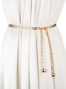 Adjustable Oval Link Chain Belt - Gold & Silver Metal Waist Chain with Ball Charms, Chic Stylish Belts Fashion Accessory for Women