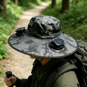 New Solar-Powered Outdoor Cooling Summer Fan Hat - Sun hat with built-in solar fan, dual-power rechargeable fan, waterproof outdoor fan, ideal for sports events, unisex design, UPF 50+ sunshade bucket hat - lightweight golf cap