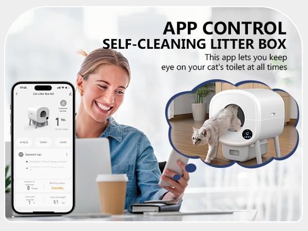 Self-Cleaning Cat Litter Box Automatic Self Cleaning Litter Box for Multiple Cats with Safety Protection and App Control