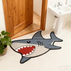 Modern Cartoon Shark Pattern Carpet, Washable Easy Clean Plush Rug, Retro Style Living Room Bedroom Mat, Home Decor, Soft Rug