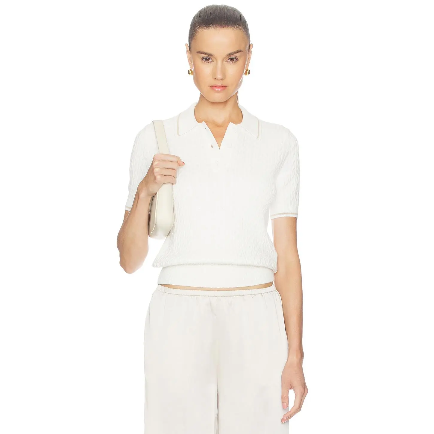 Lacoste Torsades Polo Top in Ivory Lacoste Torsades Polo Top in Ivory