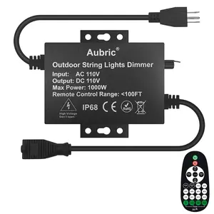 Outdoor Dimmer Switch for String Lights 1000W Max Power IP68 Waterproof Wireless RF Remote Control Timer Switch 3 Prong Plug-in Dimmer for Dimmable LED Patio String Lights