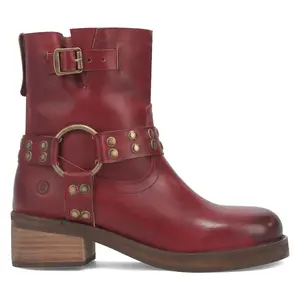 Dingo Womens Anarchy Studded Motorcycle Casual Boots Ankle Mid Heel 2-3" - Red