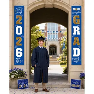 Graduation Decorations 2026 – Class of 2026 Congrats Grad Banner, Blue & Silver Porch Sign, Graduation Party Supplies, Easy Setup Decor Must-Have, Graduation Celebration & Gift Idea