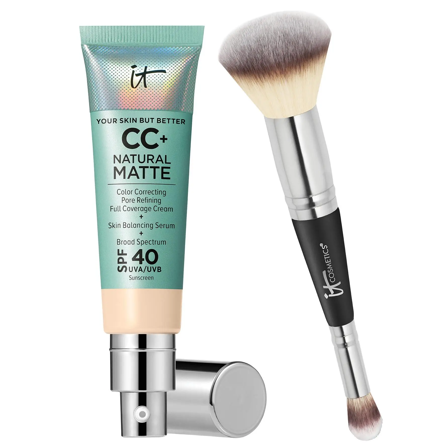 IT Cosmetics CC+ Natural Matte Foundation with Brush Color Corrector Makeup Hyperpigmentation Sunscreen
