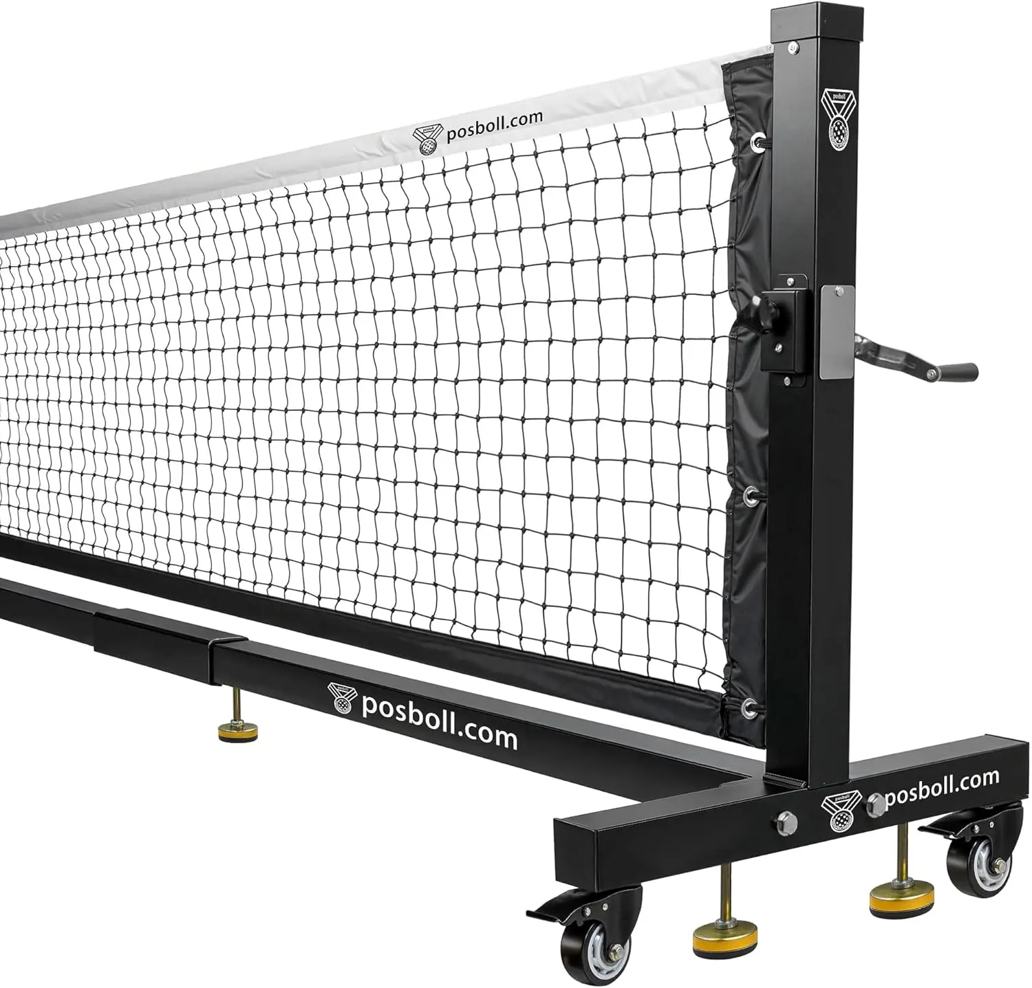 POSBOLL Pro Pickleball Net Portable Outdoor, Heavy Duty Pickle Ball Net for Driveway. 22 Feet - with Steel Cable Tensioning System and Wheels for Easy Movement, Powder Coated Rust-Proof Frame