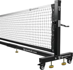 POSBOLL Pro Pickleball Net Portable Outdoor, Heavy Duty Pickle Ball Net for Driveway. 22 Feet - with Steel Cable Tensioning System and Wheels for Easy Movement, Powder Coated Rust-Proof Frame