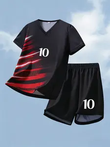 Children's football jersey and shorts set - Lightweight and breathable sportswear with team number 10 and name MESSI, machine washable, suitable as a sports uniform set for boys, loose fit, ideal for football practice and outdoor activities, Football Kits