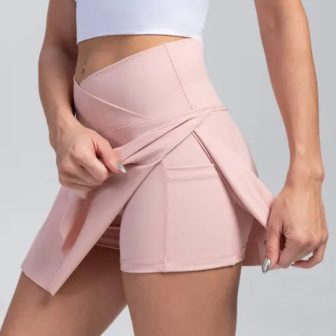 Women's Sporty Skort Set, High Waist Plain Design, Pockets, All Seasons, Comfortable & Breathable, Perfect for Fitness & Tennis, Stretchy Sports Skort