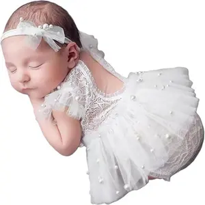 Newborn Photography Outfits Girl Lace Romper Newborn Photography Props Rompers Baby Girls Skirt Photoshoot Baby Clothing 3 PCS