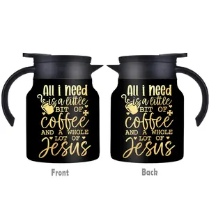 1pc/34oz/1000ml/Insulated Flask,Double Walled Insulated Coffee Pot,Stainless Steel Tea Kettle With Handle And Lid,All I Need Is A Little Bit Of Coffee And A Whole Lot Of Jesus Perfect For Family Gatherings,Mother's Day Gifts,Christmas Gifts