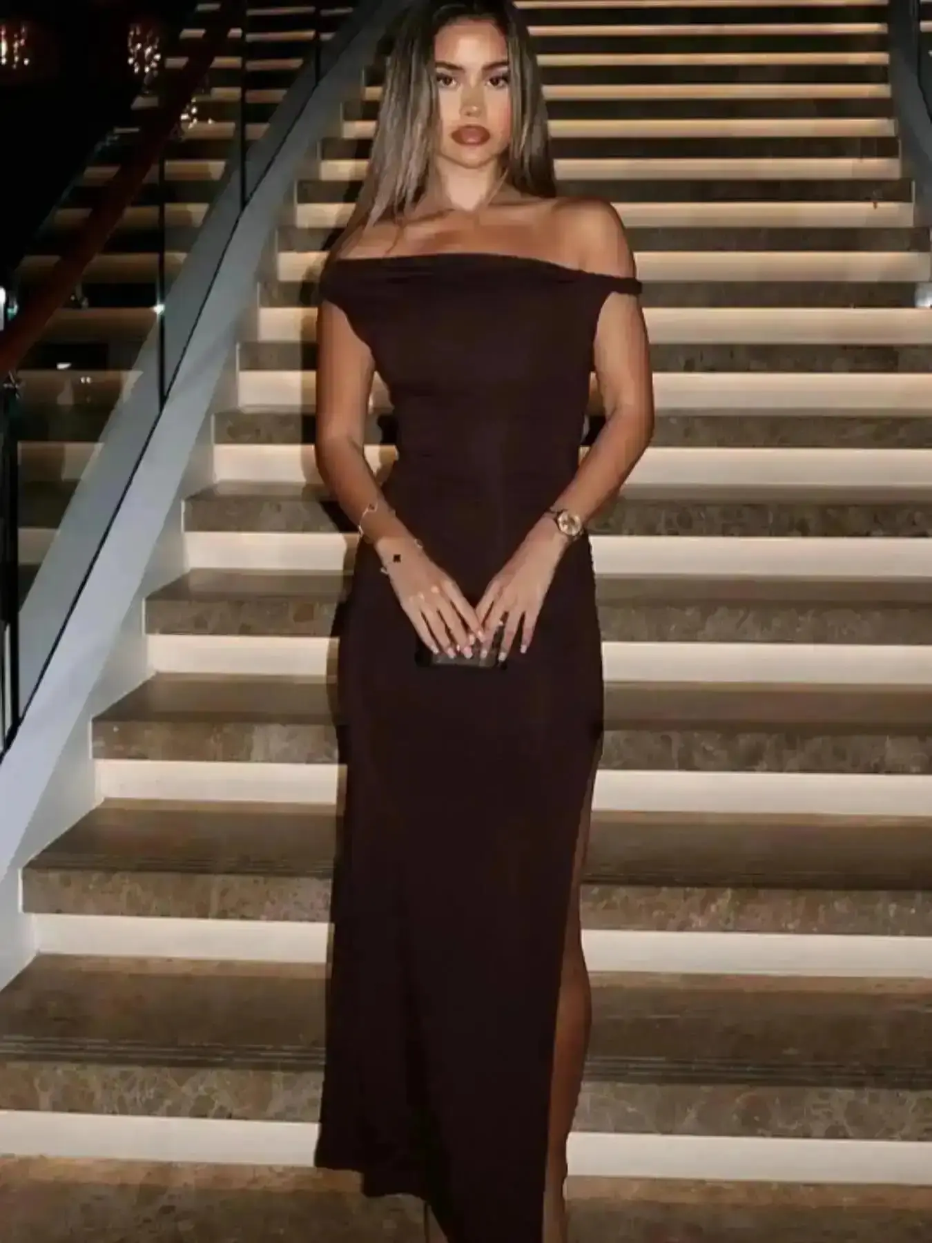 2026 Spring Summer New One Shoulder High Slit Evening Dress, Formal Wear, Slim Fit A-Line Floor-Length Gown, Elegant Party Wedding long knee length empire waist cowl neck dress, trending now, retro vibe, boho style, gift for wife