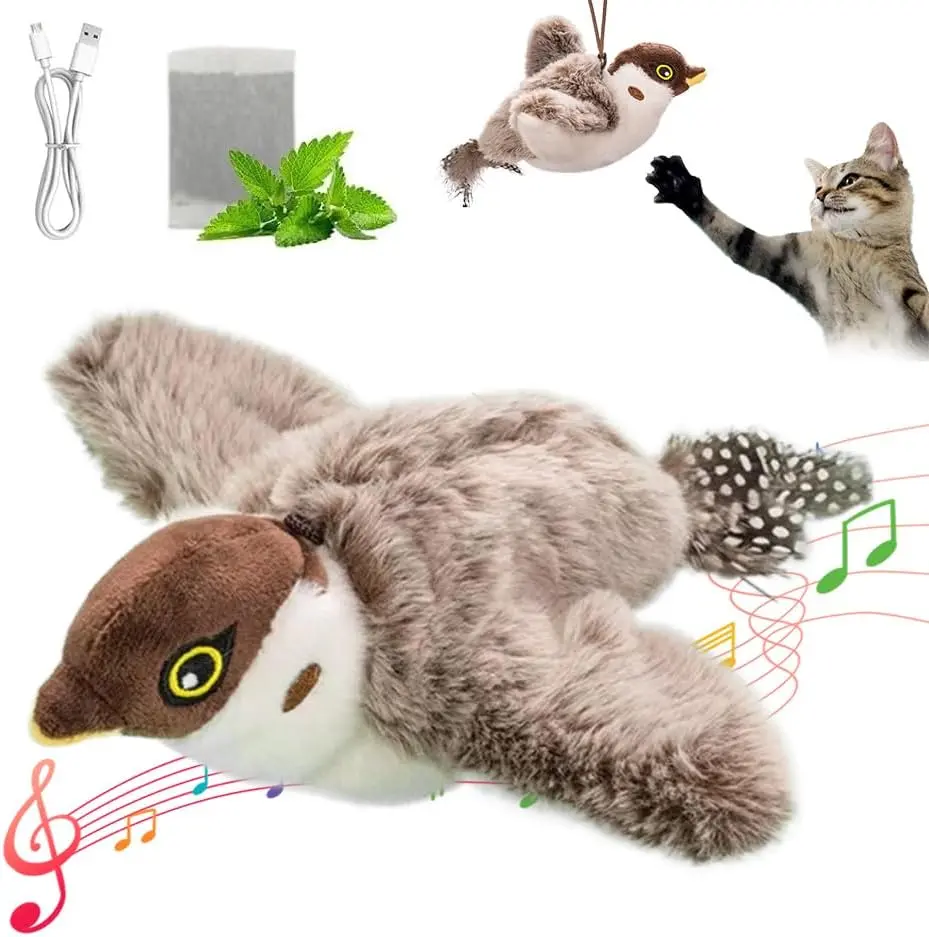 Interactive Chirping Bird Cat Toy Flapping Wings, 2025 New Flying Bird Cat Toy for Indoor Cats, Flapping Bird Cat Toy, Simulated Chirping Bird Cat Toy