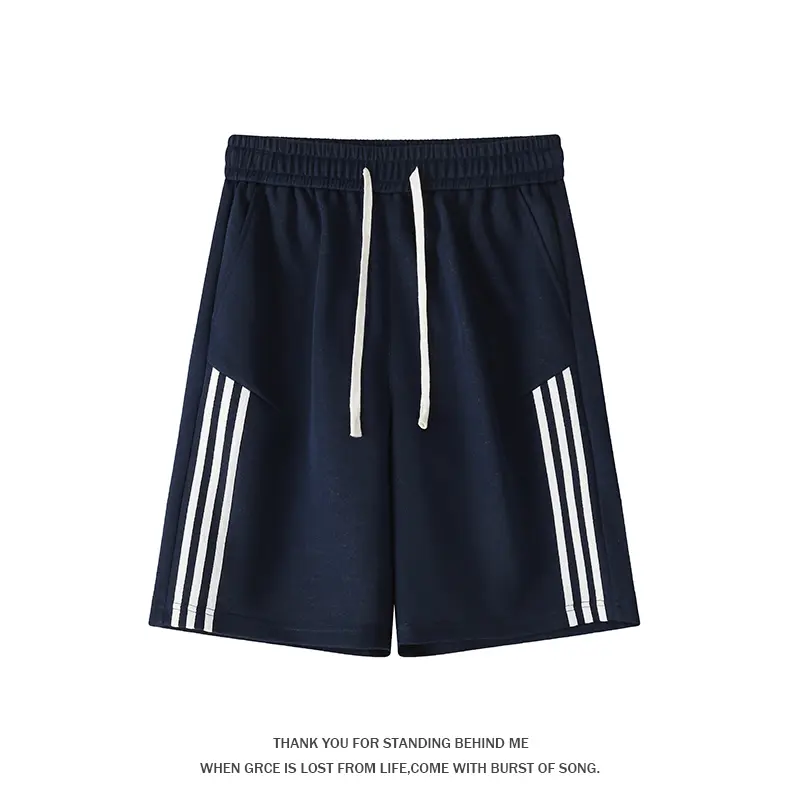 American Three Side Stripe Drawstring 5 Inch Sports Shorts Unisex Cotton Blend Loose Straight Breathable Casual Summer Pants Style. DK6602